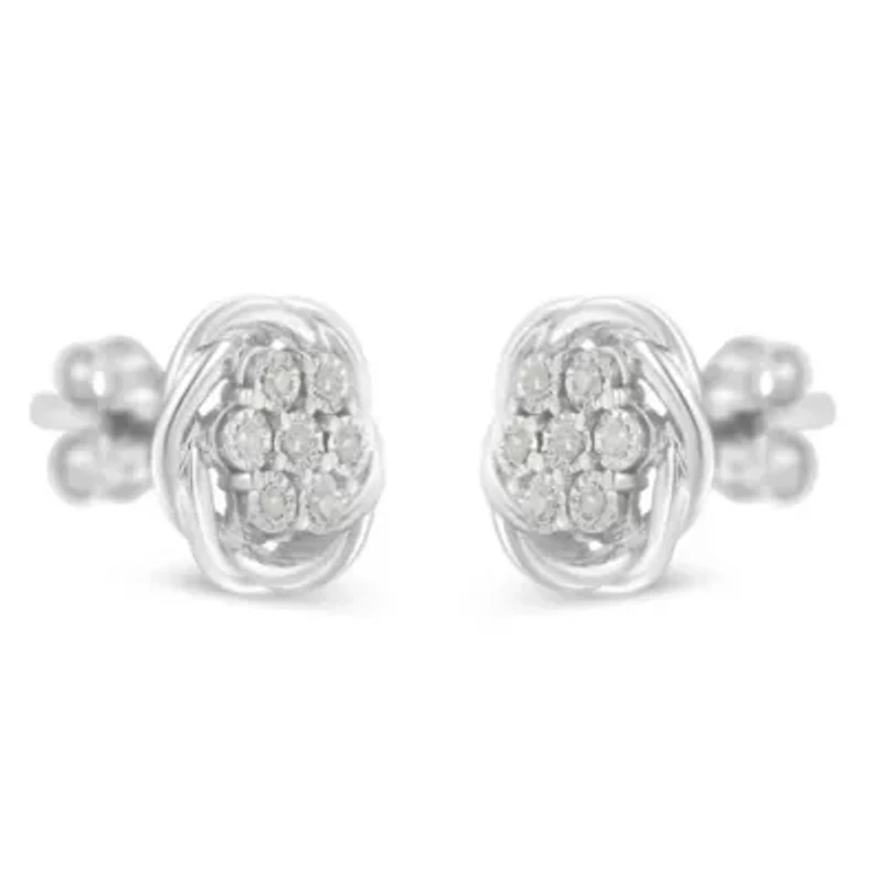 Sterling Silver Diamond Swirl Cluster Stud Earrings