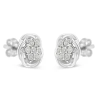 Sterling Silver Diamond Swirl Cluster Stud Earrings