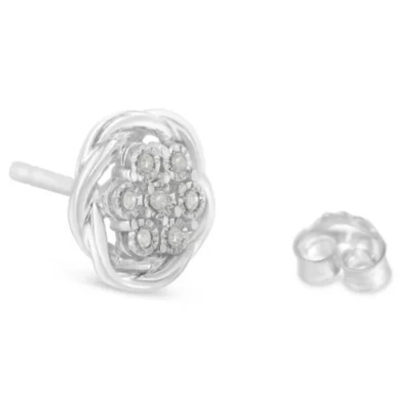 Sterling Silver Diamond Swirl Cluster Stud Earrings