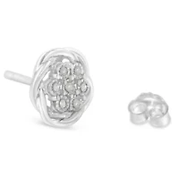 Sterling Silver Diamond Swirl Cluster Stud Earrings