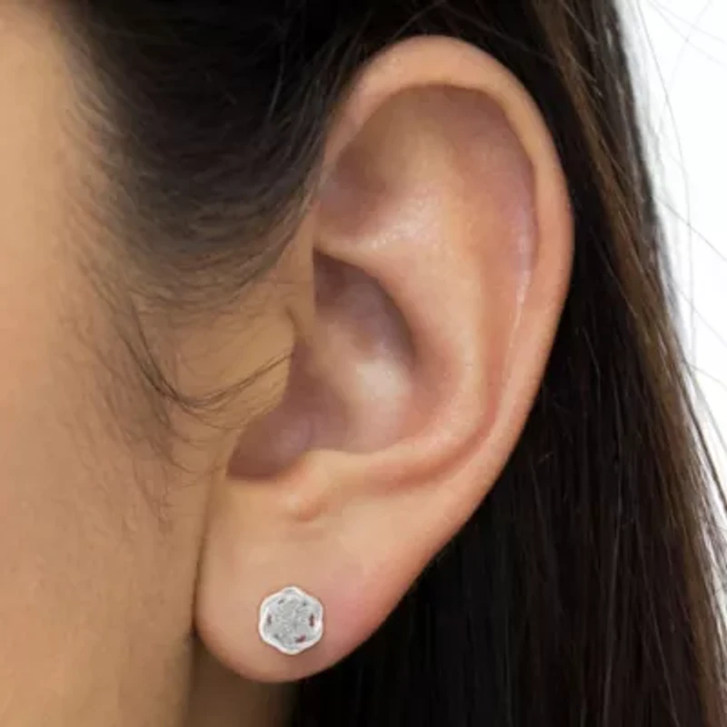 Sterling Silver Diamond Swirl Cluster Stud Earrings