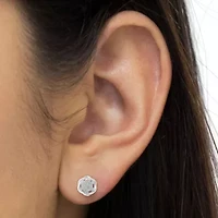 Sterling Silver Diamond Swirl Cluster Stud Earrings