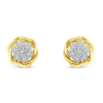Yellow Gold Plated Sterling Silver Diamond Rose stud Earrings