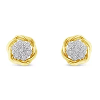Yellow Gold Plated Sterling Silver Diamond Rose stud Earrings