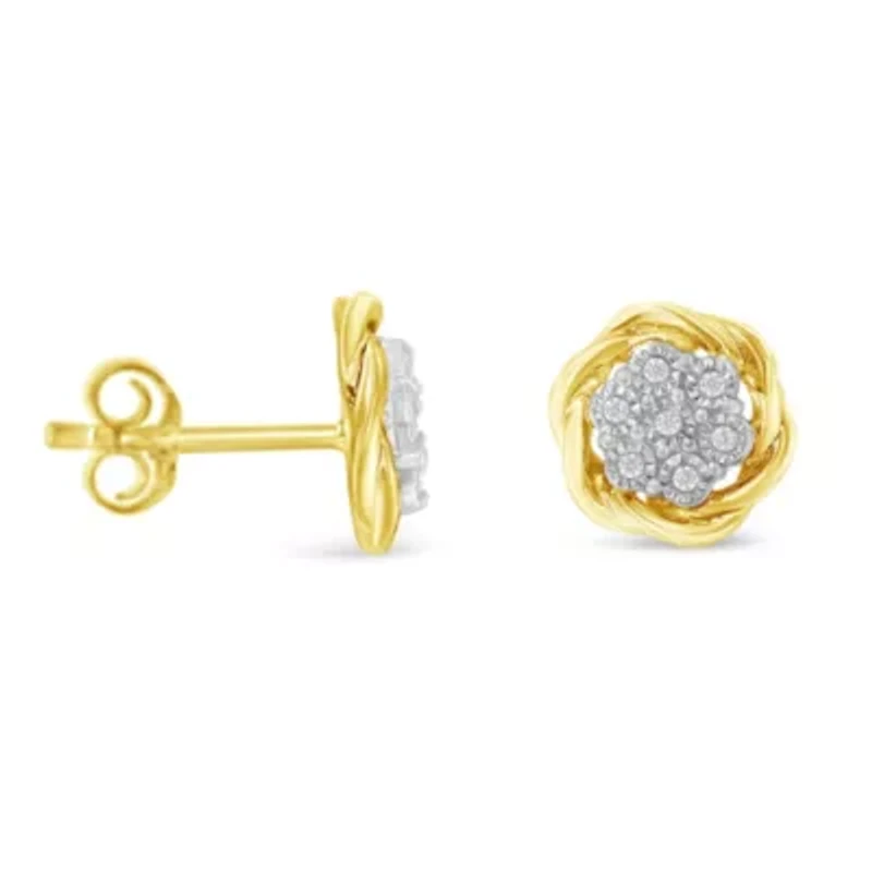 Yellow Gold Plated Sterling Silver Diamond Rose stud Earrings