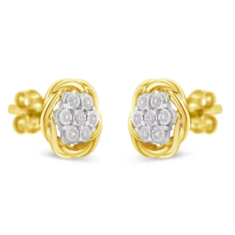 Yellow Gold Plated Sterling Silver Diamond Rose stud Earrings