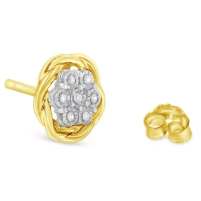 Yellow Gold Plated Sterling Silver Diamond Rose stud Earrings
