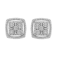 Silver 3/8 Ct Miracle Round Diamond Double Halo Cluster Earrings