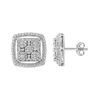 Silver 3/8 Ct Miracle Round Diamond Double Halo Cluster Earrings