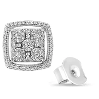 Silver 3/8 Ct Miracle Round Diamond Double Halo Cluster Earrings