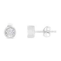 Silver 1/5 Ct Near Colorless Diamond Miracle- Bezel Barrel Style Stud Earrings