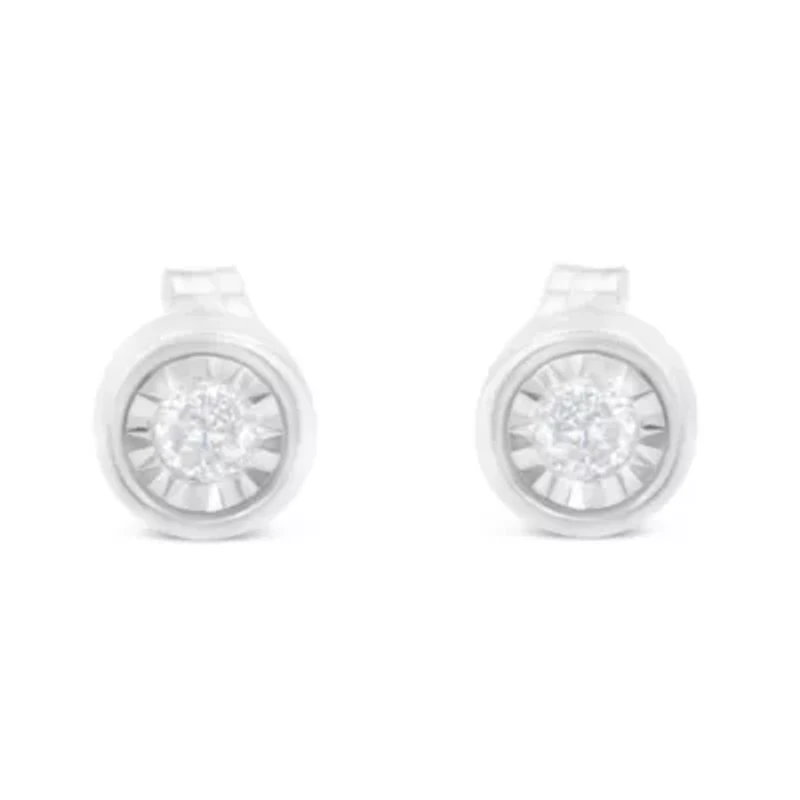 Silver 1/5 Ct Near Colorless Diamond Miracle- Bezel Barrel Style Stud Earrings