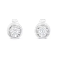Silver 1/5 Ct Near Colorless Diamond Miracle- Bezel Barrel Style Stud Earrings