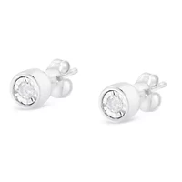 Silver 1/5 Ct Near Colorless Diamond Miracle- Bezel Barrel Style Stud Earrings