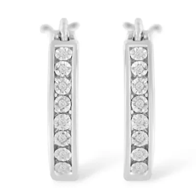 .925 Sterling-Silver Diamond Accent Channel Style Hoop Earring