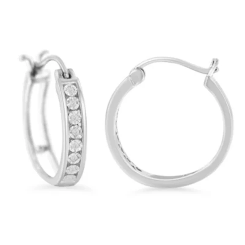 .925 Sterling-Silver Diamond Accent Channel Style Hoop Earring