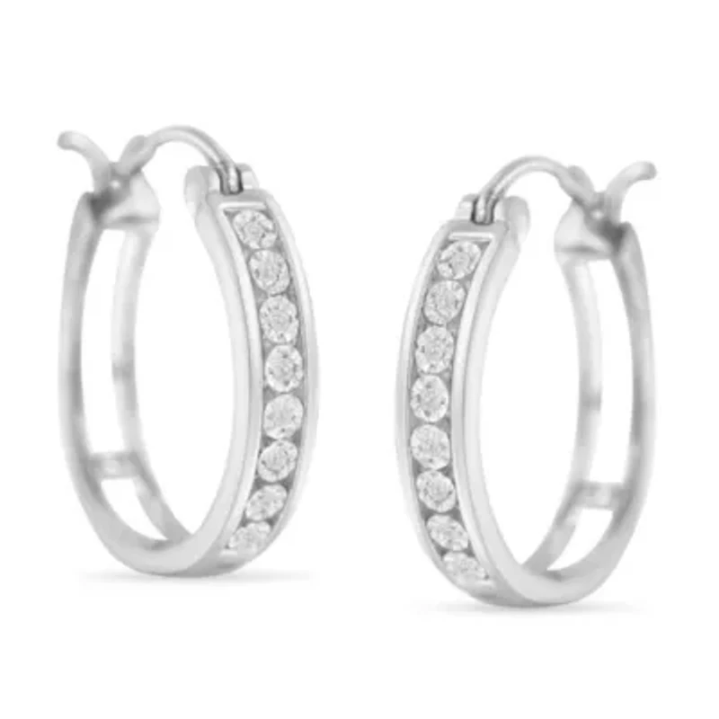 .925 Sterling-Silver Diamond Accent Channel Style Hoop Earring
