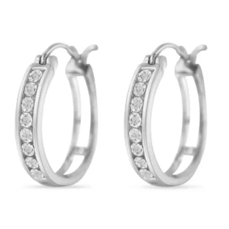 .925 Sterling-Silver Diamond Accent Channel Style Hoop Earring