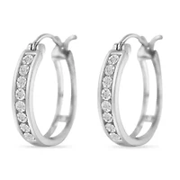 .925 Sterling-Silver Diamond Accent Channel Style Hoop Earring