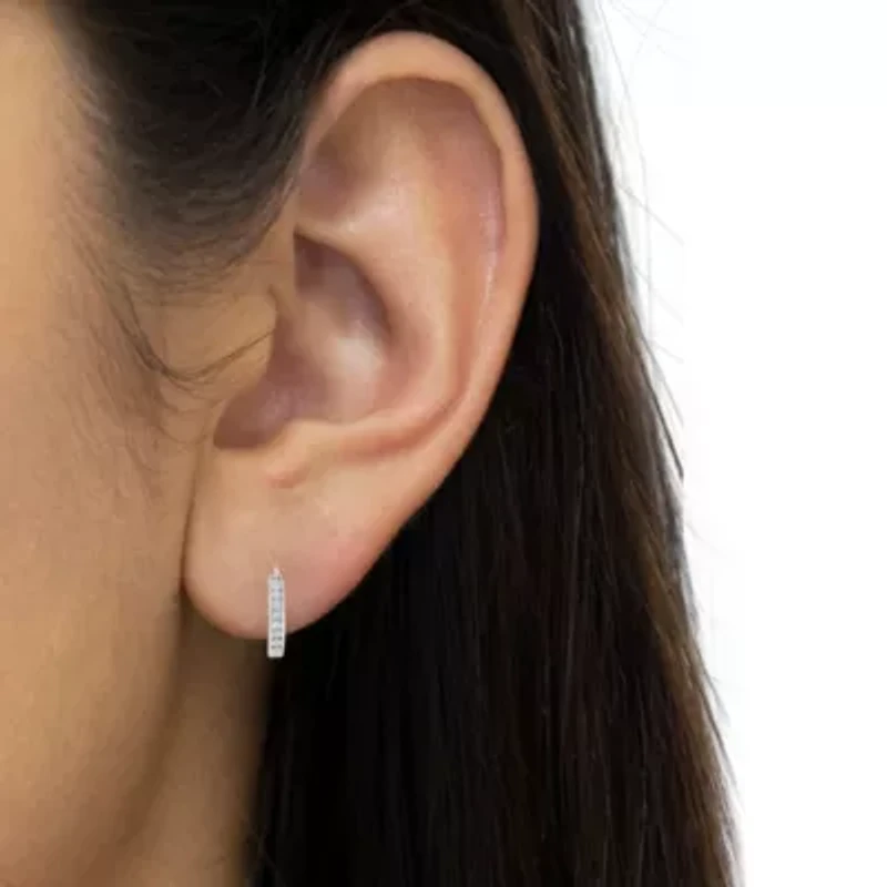 .925 Sterling-Silver Diamond Accent Channel Style Hoop Earring