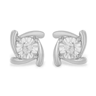 Silver 1/10 Ct Near Colorless Diamond Miracle- Square Pinwheel Stud Earrings