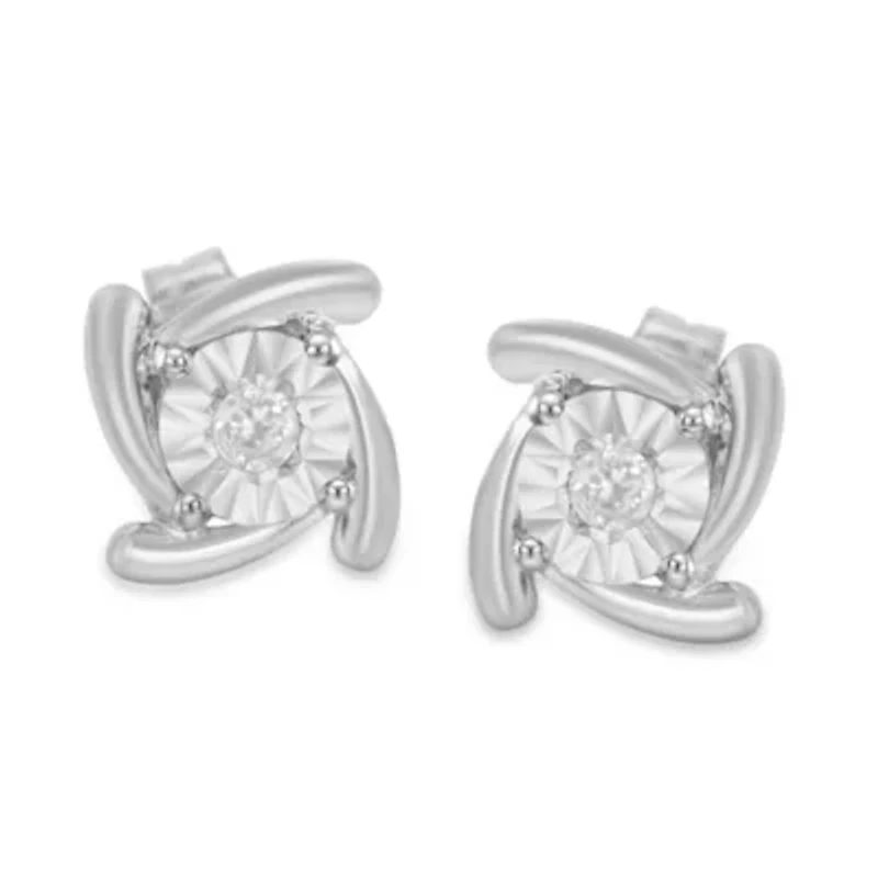 Silver 1/10 Ct Near Colorless Diamond Miracle- Square Pinwheel Stud Earrings