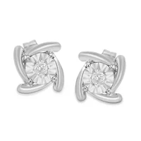 Silver 1/10 Ct Near Colorless Diamond Miracle- Square Pinwheel Stud Earrings