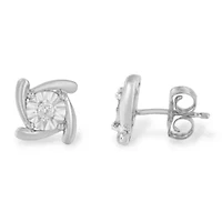 Silver 1/10 Ct Near Colorless Diamond Miracle- Square Pinwheel Stud Earrings