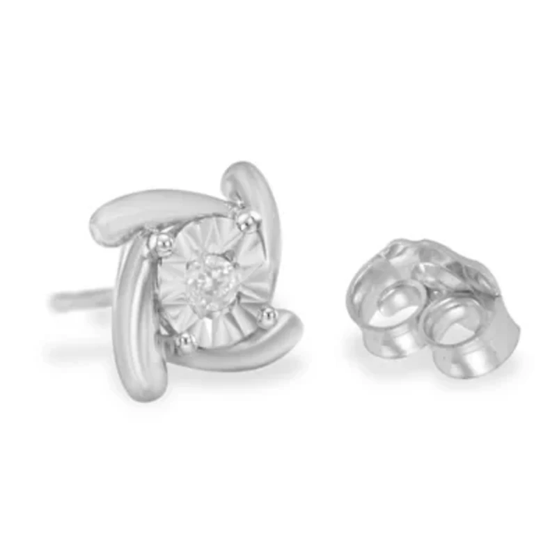 Silver 1/10 Ct Near Colorless Diamond Miracle- Square Pinwheel Stud Earrings