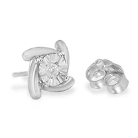Silver 1/10 Ct Near Colorless Diamond Miracle- Square Pinwheel Stud Earrings