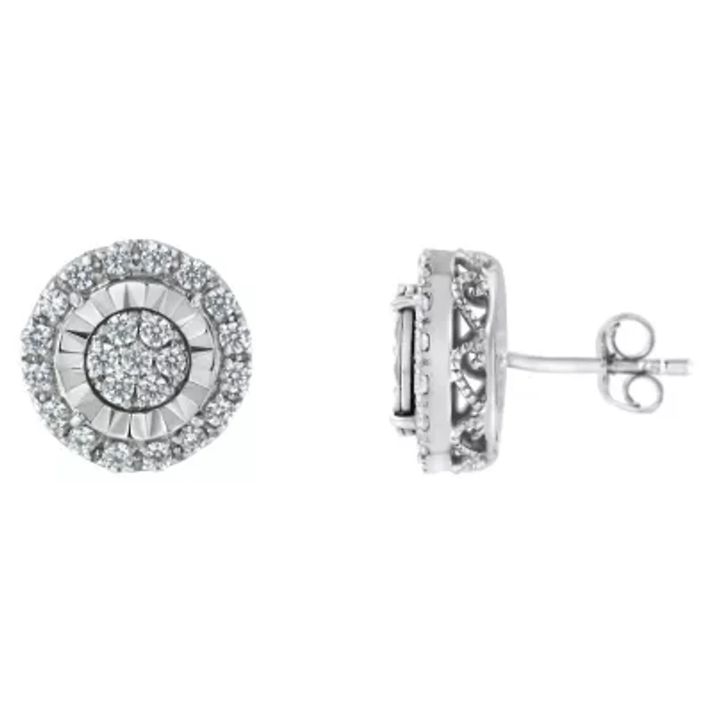 Sterling Silver Diamond Cluster Earrings