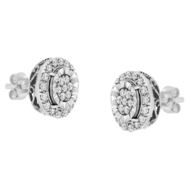 Sterling Silver Diamond Cluster Earrings