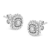 Silver 1/2 Ct RoundDiamond Halo Cluster Stud Earring