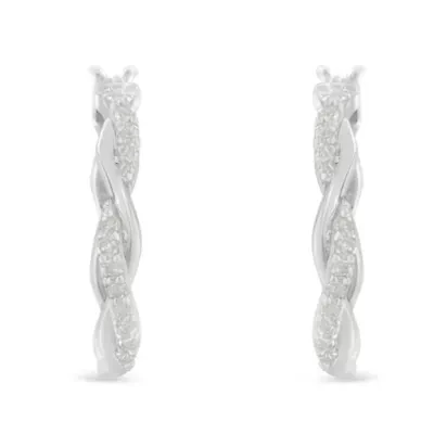Sterling Silver 1/4 Ct Pave Diamond Twisted Spiral Hoop Earring