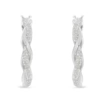 Sterling Silver 1/4 Ct Pave Diamond Twisted Spiral Hoop Earring