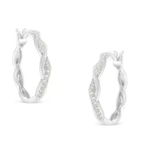 Sterling Silver 1/4 Ct Pave Diamond Twisted Spiral Hoop Earring