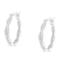 Sterling Silver 1/4 Ct Pave Diamond Twisted Spiral Hoop Earring