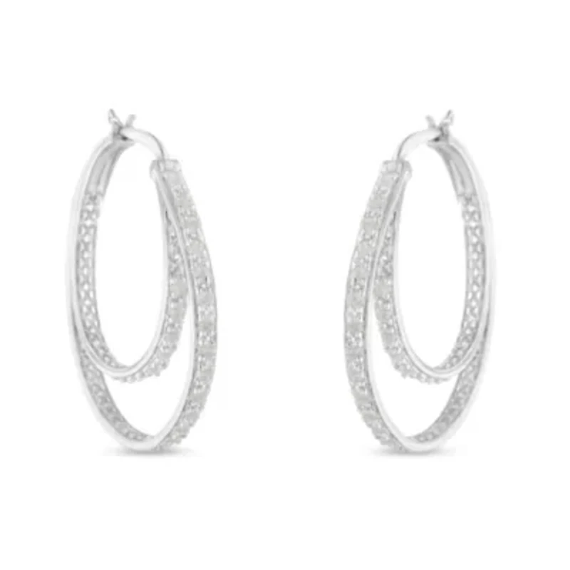 Silver 1/2 Ct Miracle- Diamond Double Hoop with Latchback Earrings