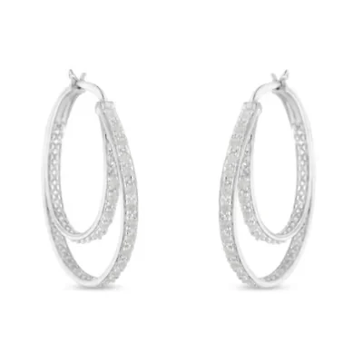 Silver 1/2 Ct Miracle- Diamond Double Hoop with Latchback Earrings