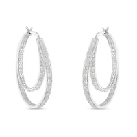 Silver 1/2 Ct Miracle- Diamond Double Hoop with Latchback Earrings