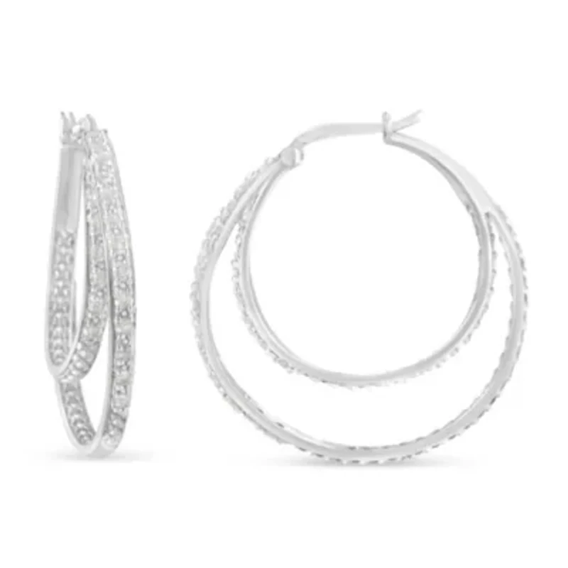 Silver 1/2 Ct Miracle- Diamond Double Hoop with Latchback Earrings