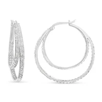 Silver 1/2 Ct Miracle- Diamond Double Hoop with Latchback Earrings