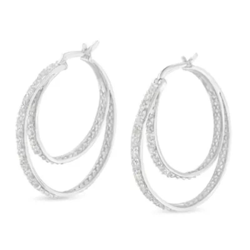 Silver 1/2 Ct Miracle- Diamond Double Hoop with Latchback Earrings