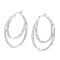 Silver 1/2 Ct Miracle- Diamond Double Hoop with Latchback Earrings