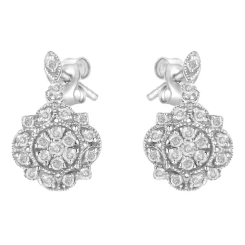 Silver 1/2 Ct Diamond Dangle Miligrain Earring