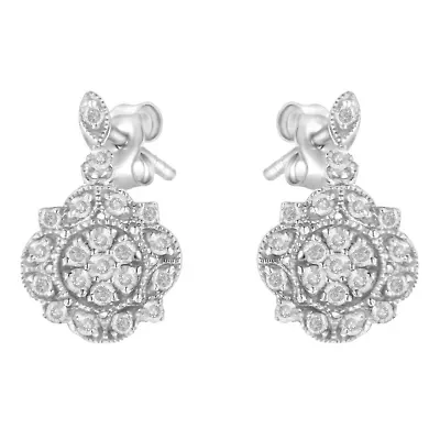 Silver 1/2 Ct Diamond Dangle Miligrain Earring