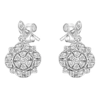 Silver 1/2 Ct Diamond Dangle Miligrain Earring