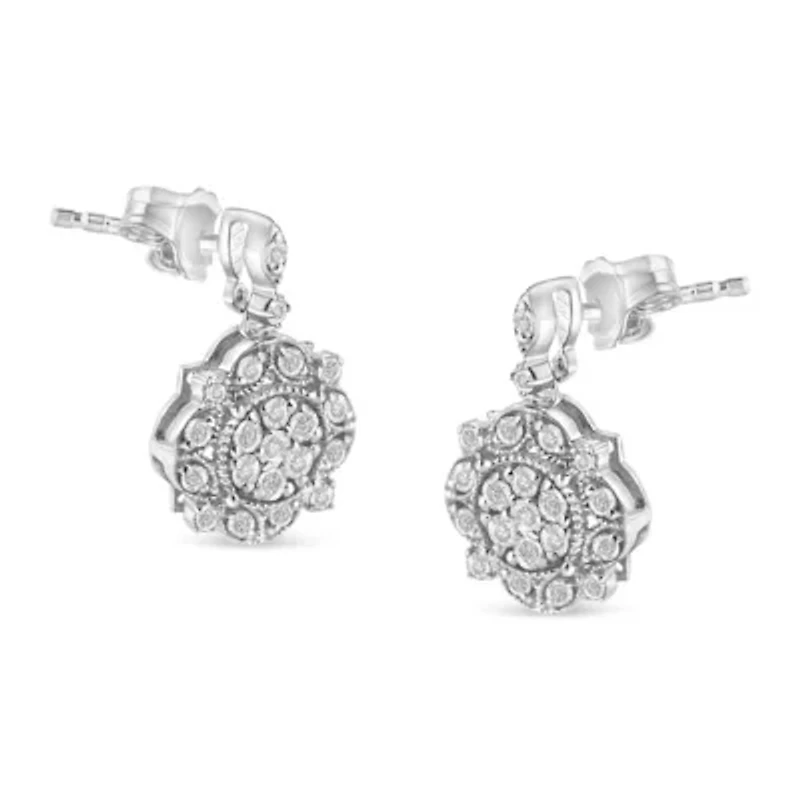 Silver 1/2 Ct Diamond Dangle Miligrain Earring