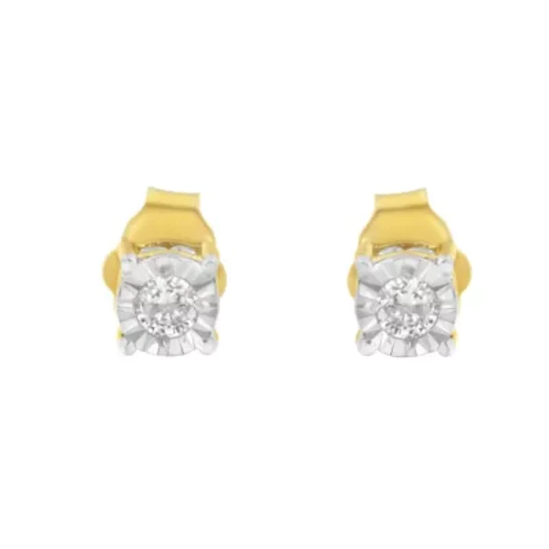 Yellow Plated Sterling Silver Diamond Stud Earring