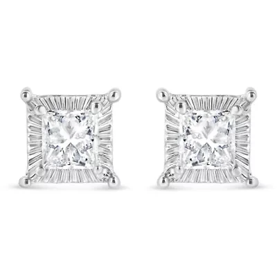 Silver 1/2 Ct Princess Stud Earring